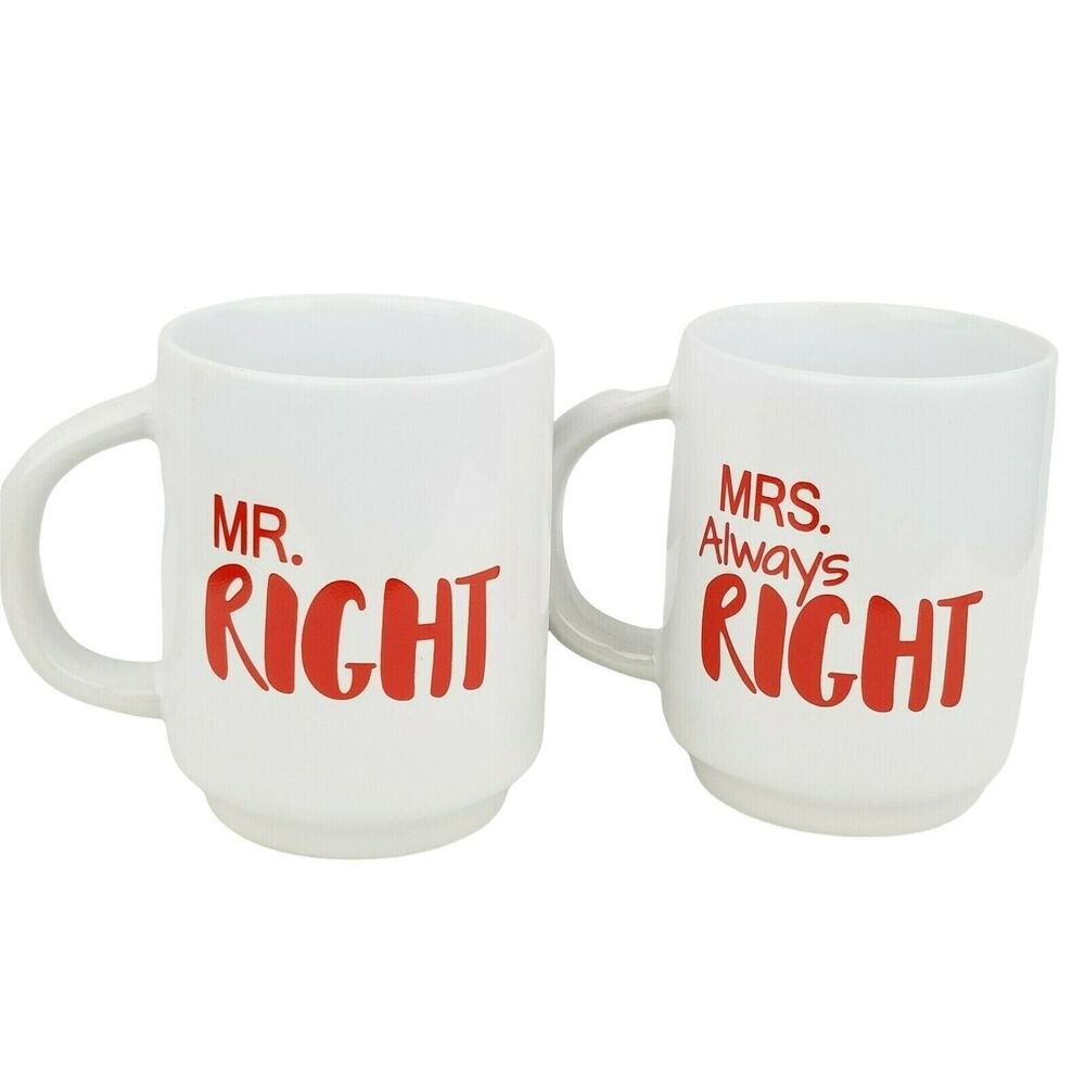 Mr Right & Mrs Always Right Mug Set of 2‎ White Red His & Hers Gift Wedding Love
